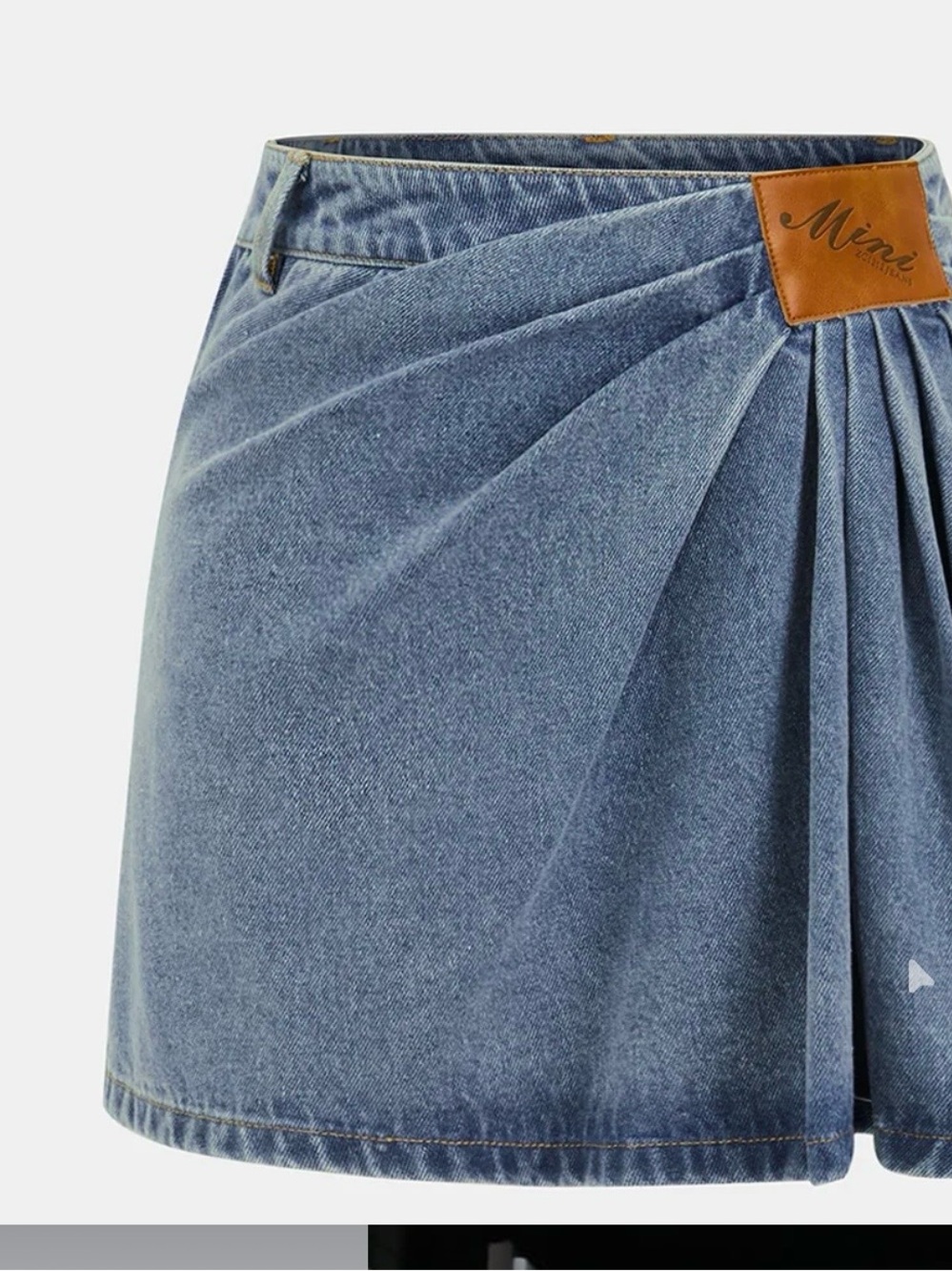 Commense Light Blue Denim Mini Skirt with Draped Pleats